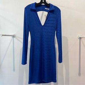 Blue Backless Long Sleeve Dress